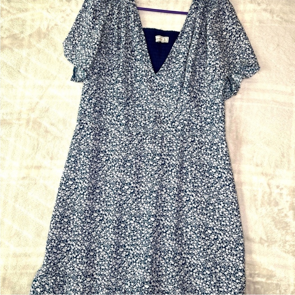 Abercrombie & Fitch Lined Floral Blue Baby Doll Flutter Sleeve Mini Dress Large